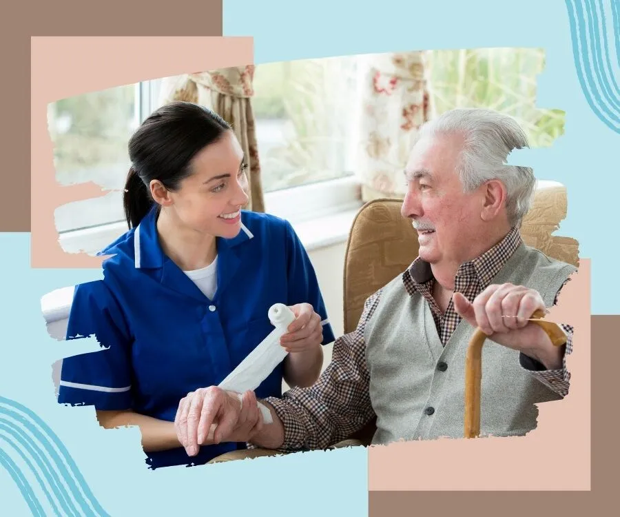 A-smiling-patient-receiving-care-from-an-Assistenza-Healthcare-professional-in-their-home