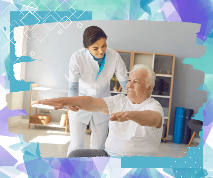 senior-therapy-home-health-south-cook-county-il An ALC Home Health Care nurse assisting a senior gentleman with light exercises at home in South Cook County, Illinois.